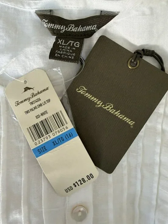 Tommy Bahama Top XL Beachy White Linen Top NWT - Picture 5 of 5